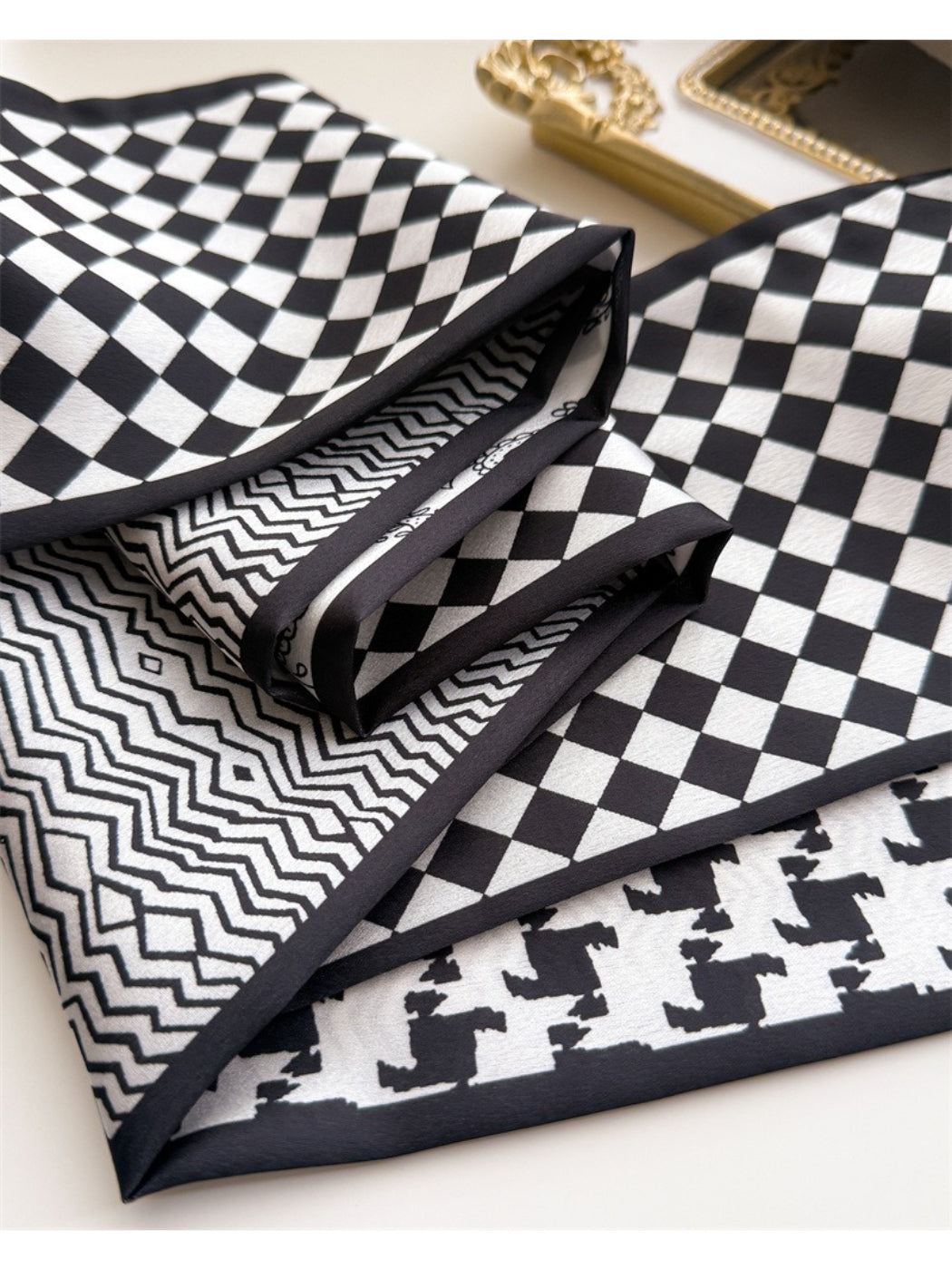 Scarvii - Patchwork Contrast Skinny Scarf