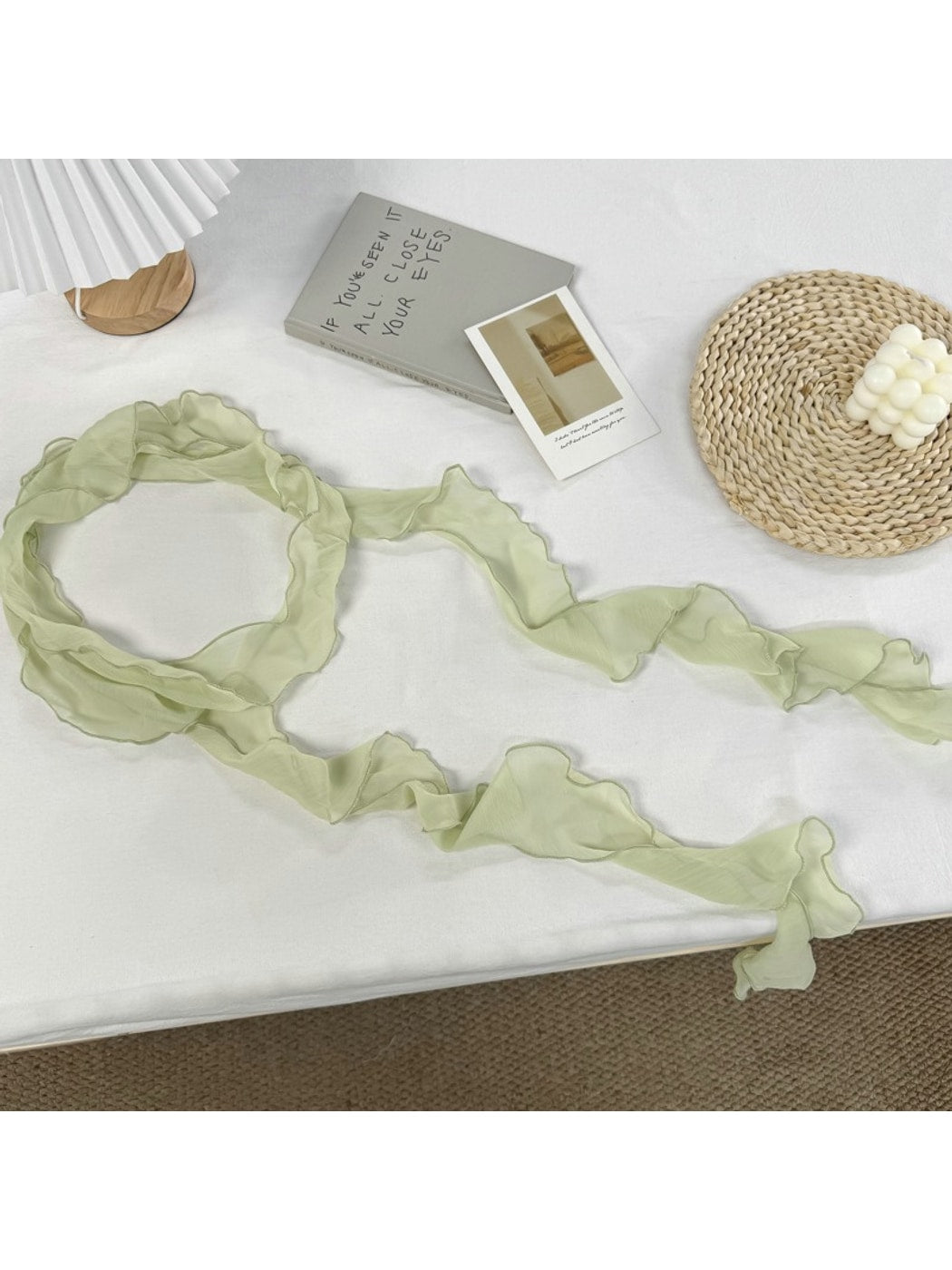Scarvii - Slim Ruffle Edge Decorative Long Scarf