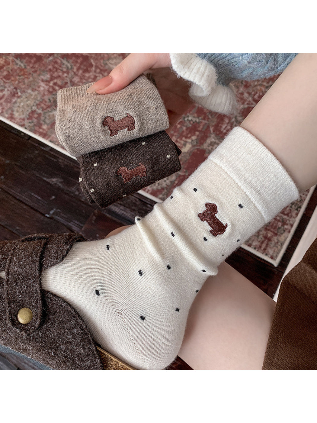 Rufia - Polka Dot Bear Crew Socks