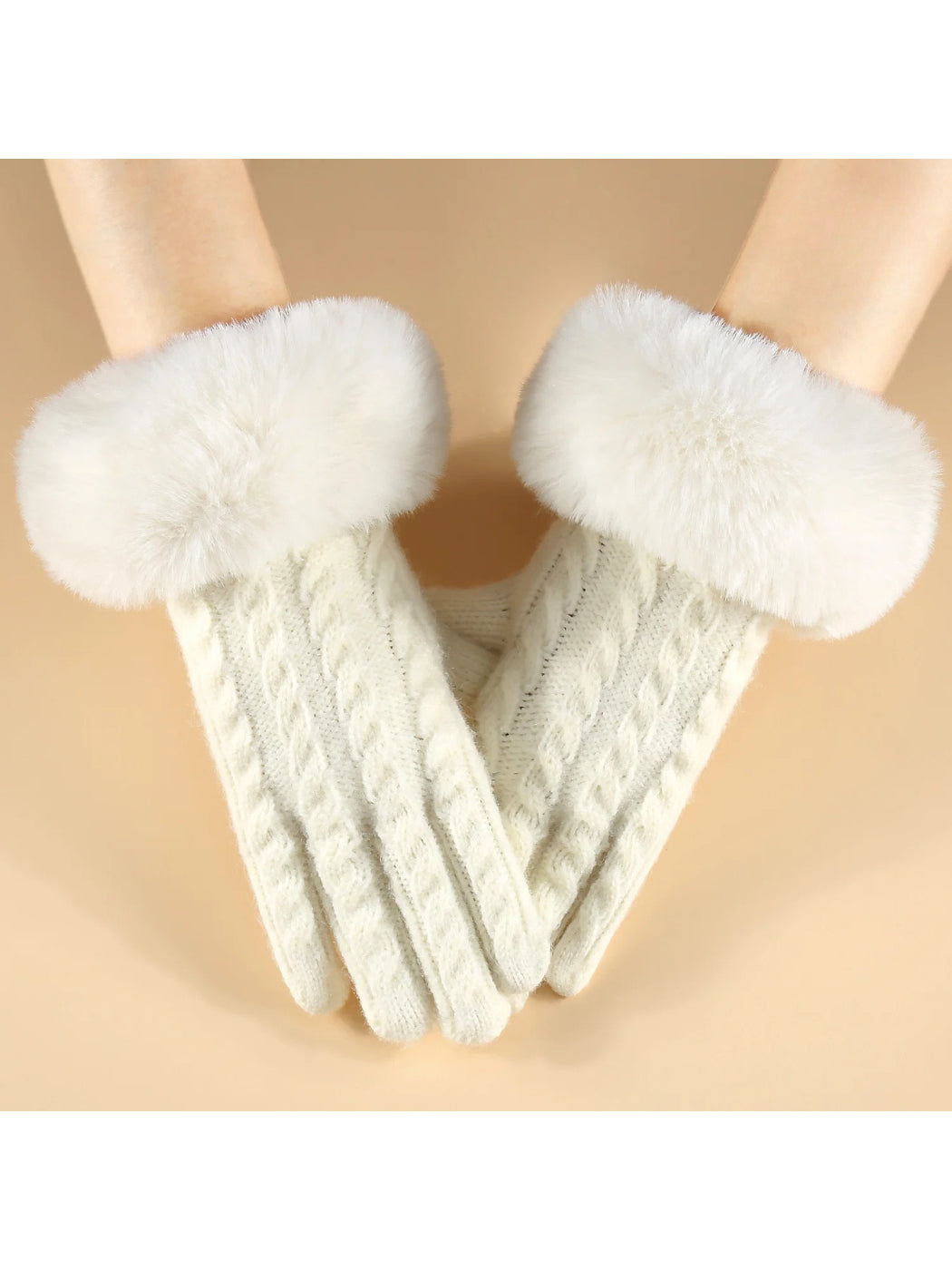 Gloving - Cable Knit Fuzzy-Cuff Gloves