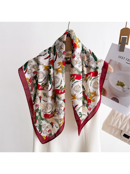 Scarvii - Square Scarf with Feather & Floral Print