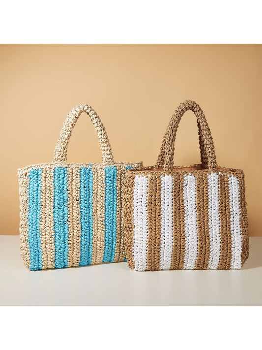 Cosbai - Bold Stripe Straw Tote Bag