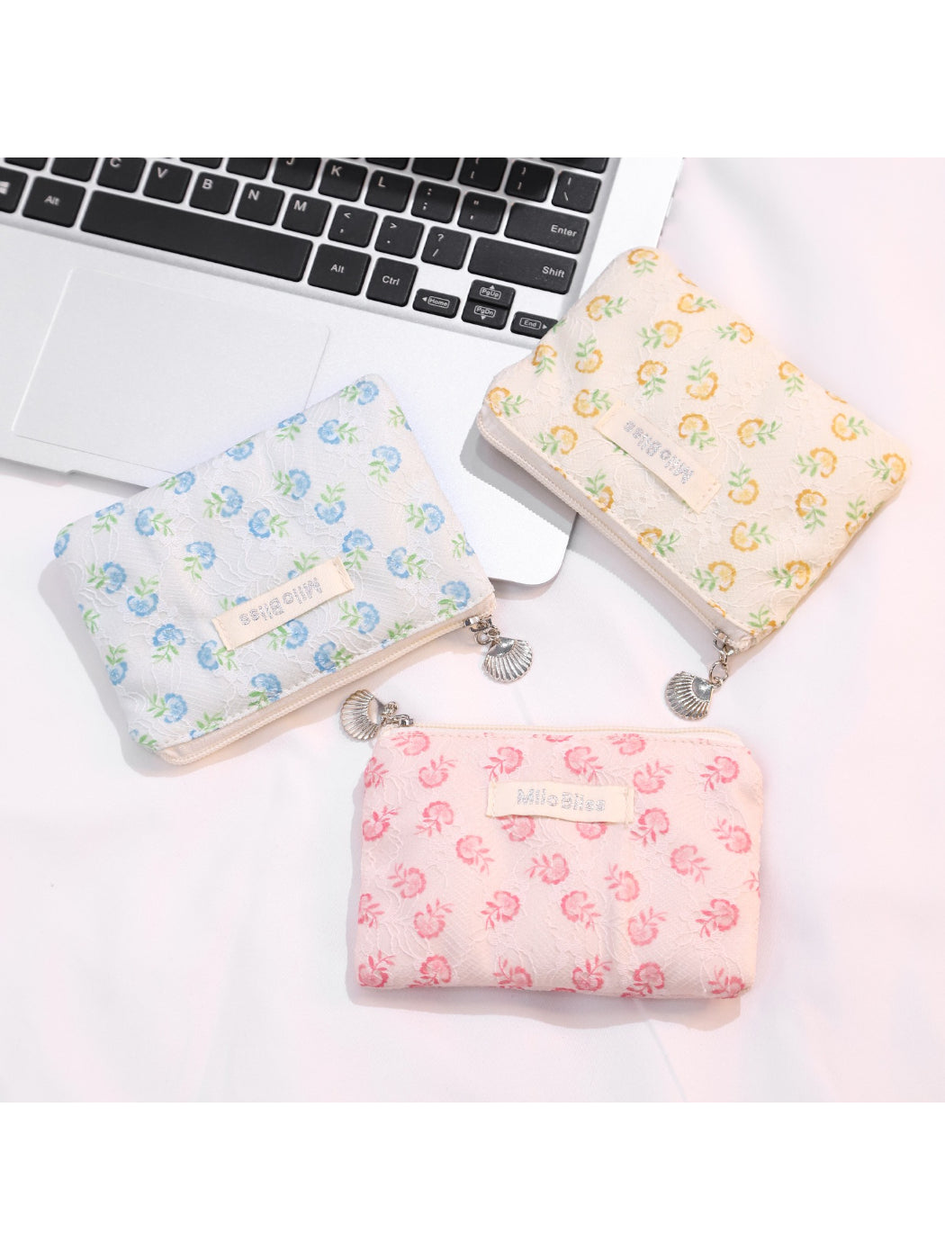 Cosbai - Floral Mini Coin Pouch with Zipper Charm
