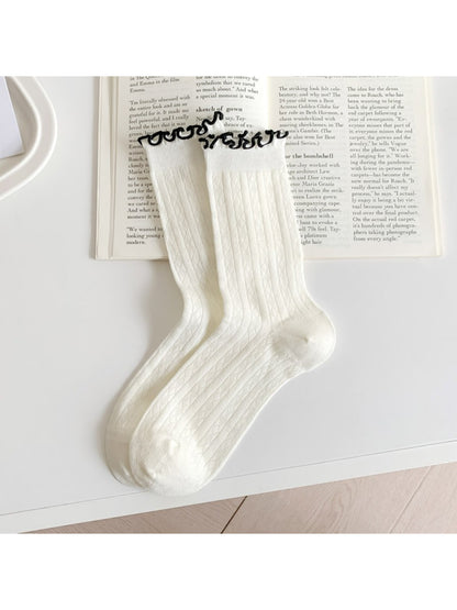 Rufia - Pastel Ruffle Edge Cable Knit Crew Socks