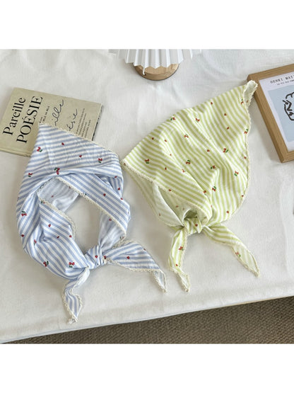 Scarvii - Striped Floral Lace Trim Triangle Bandana