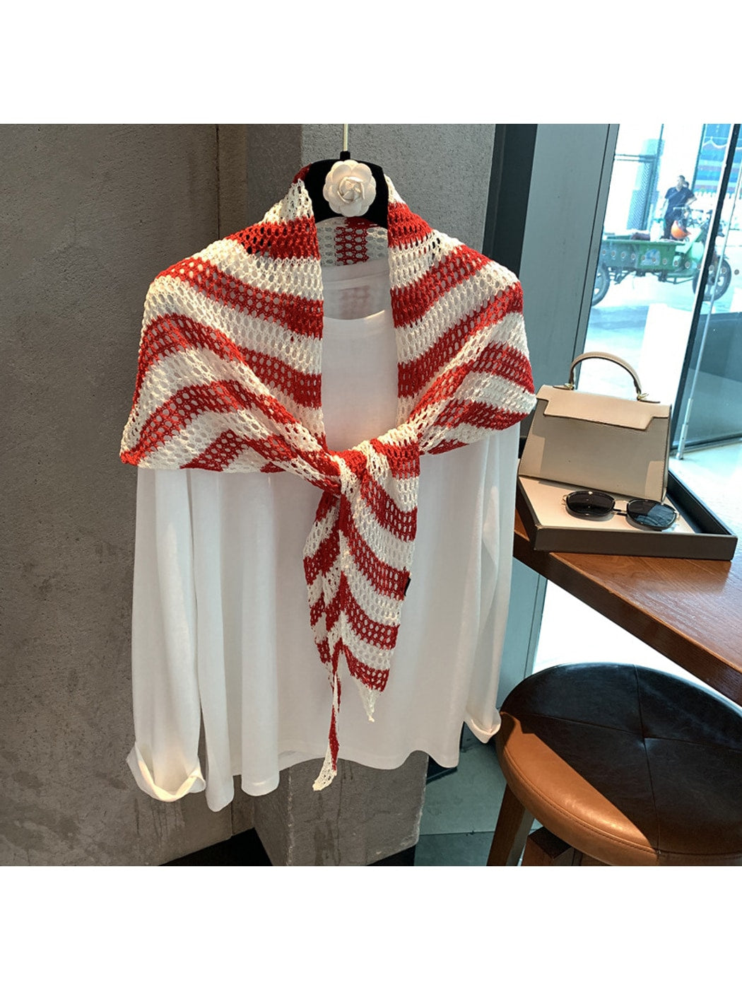 Scarvii - Striped Openwork Triangle Scarf Wrap