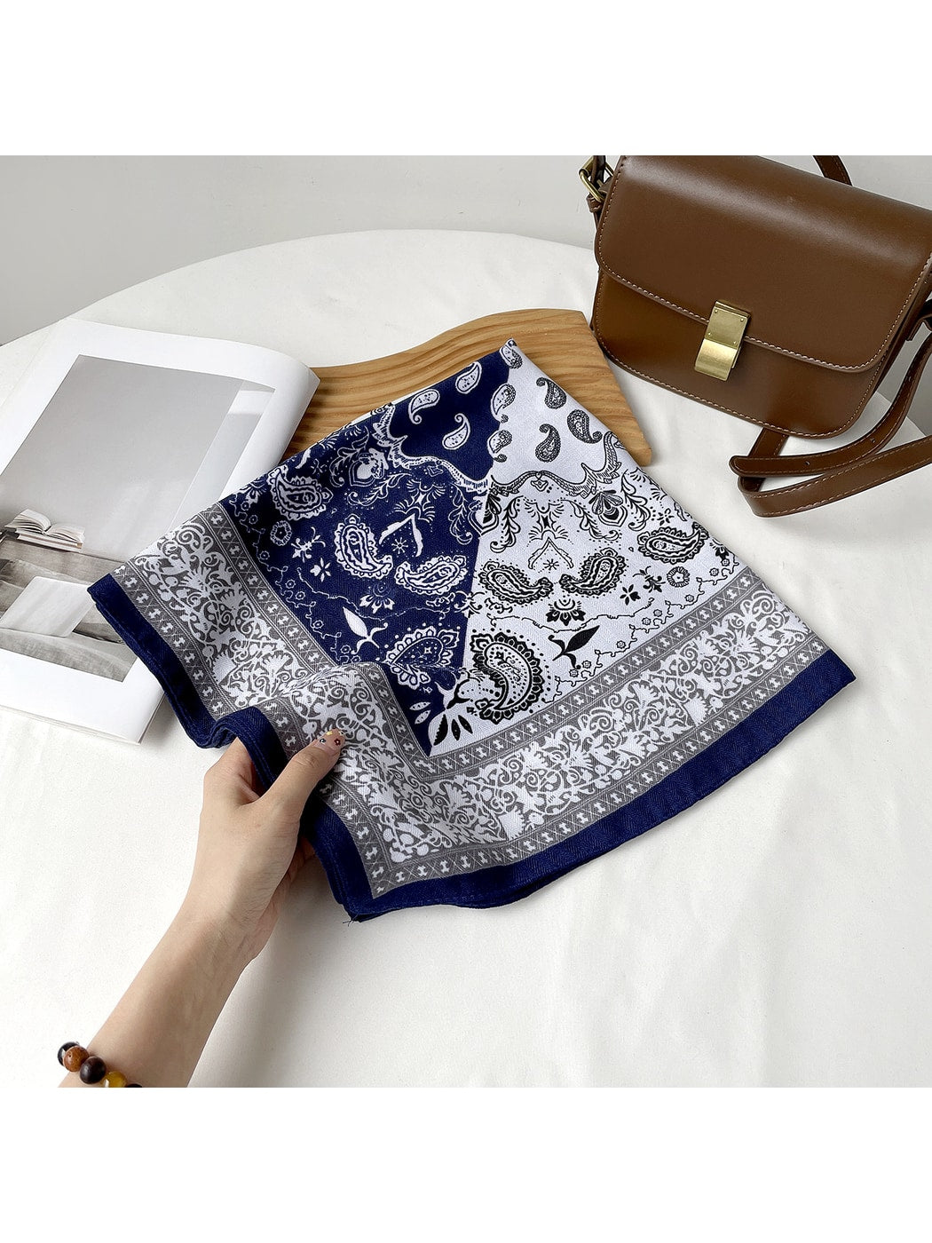 Scarvii - Colorblock Paisley Print Square Scarf
