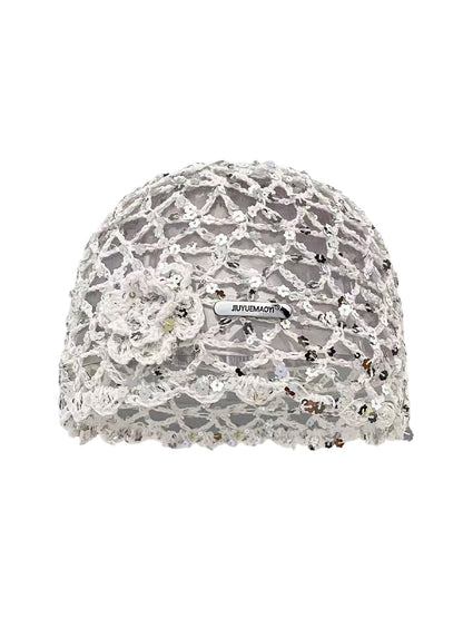 Haila - Foldable Openwork Floral Brimless Hat