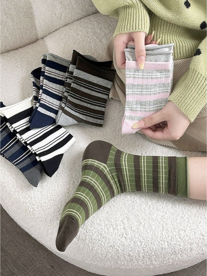 Rufia - Neutral Stripe Color-Block Crew Socks