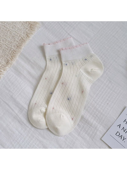 Rufia - Ribbed Dot Trim Women's Ankle Socks