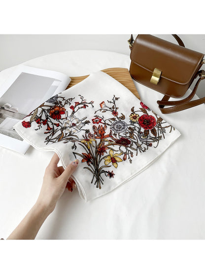 Scarvii - Retro Floral Pattern Fashion Square Scarf