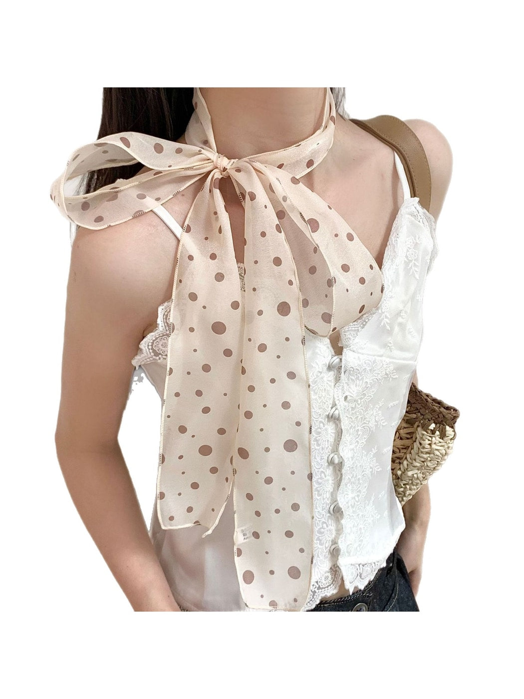 Scarvii - Cute Polka Dot Printed Long Narrow Scarf