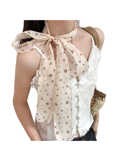 Scarvii - Cute Polka Dot Printed Long Narrow Scarf