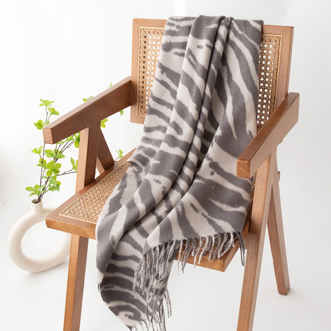 Scarvii - Gray Zebra Print Tassel Scarf