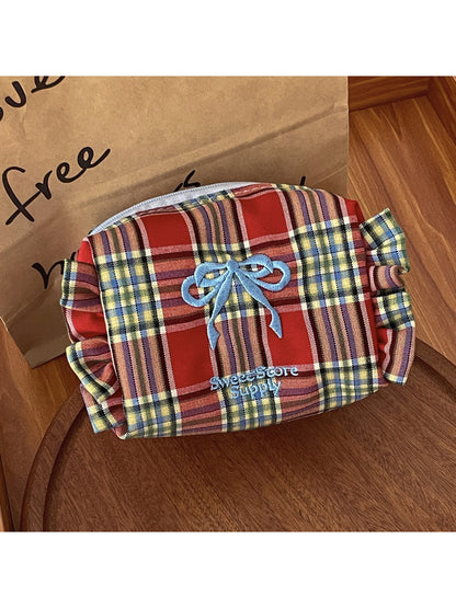 Cosbai Sweet Check Makeup Bag displayed on a white surface with soft lighting