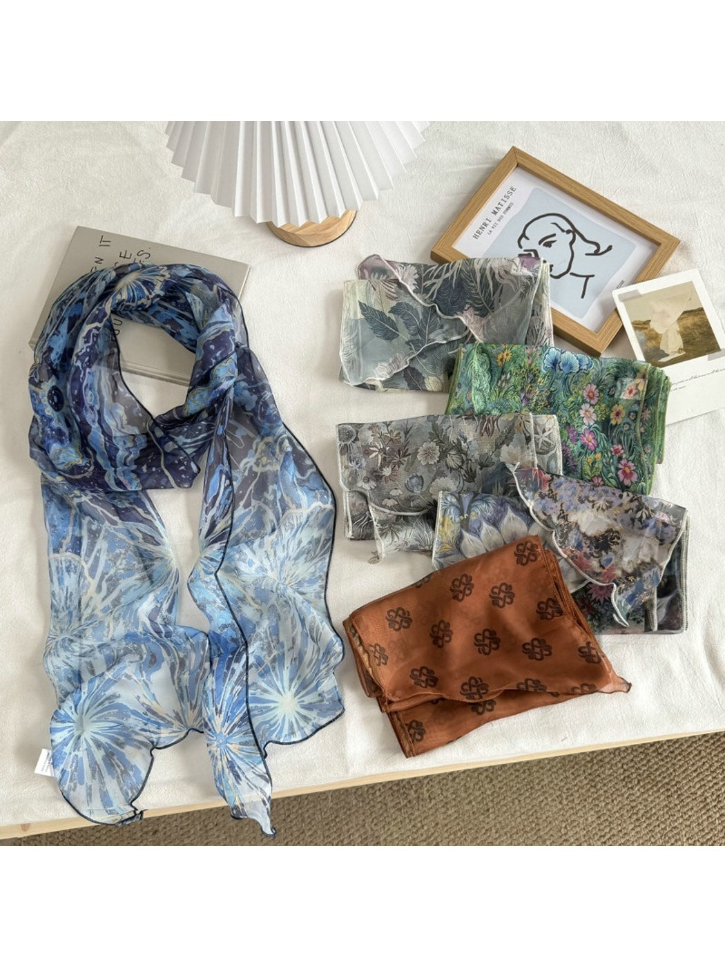 Scarvii - Semi Sheer Dyed Pattern Long Narrow Scarf