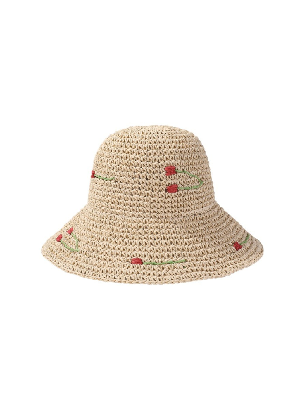 Side view of Haila Cherry Stitch Woven Sun Hat showing woven texture and stitched details
