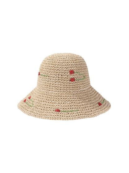 Side view of Haila Cherry Stitch Woven Sun Hat showing woven texture and stitched details