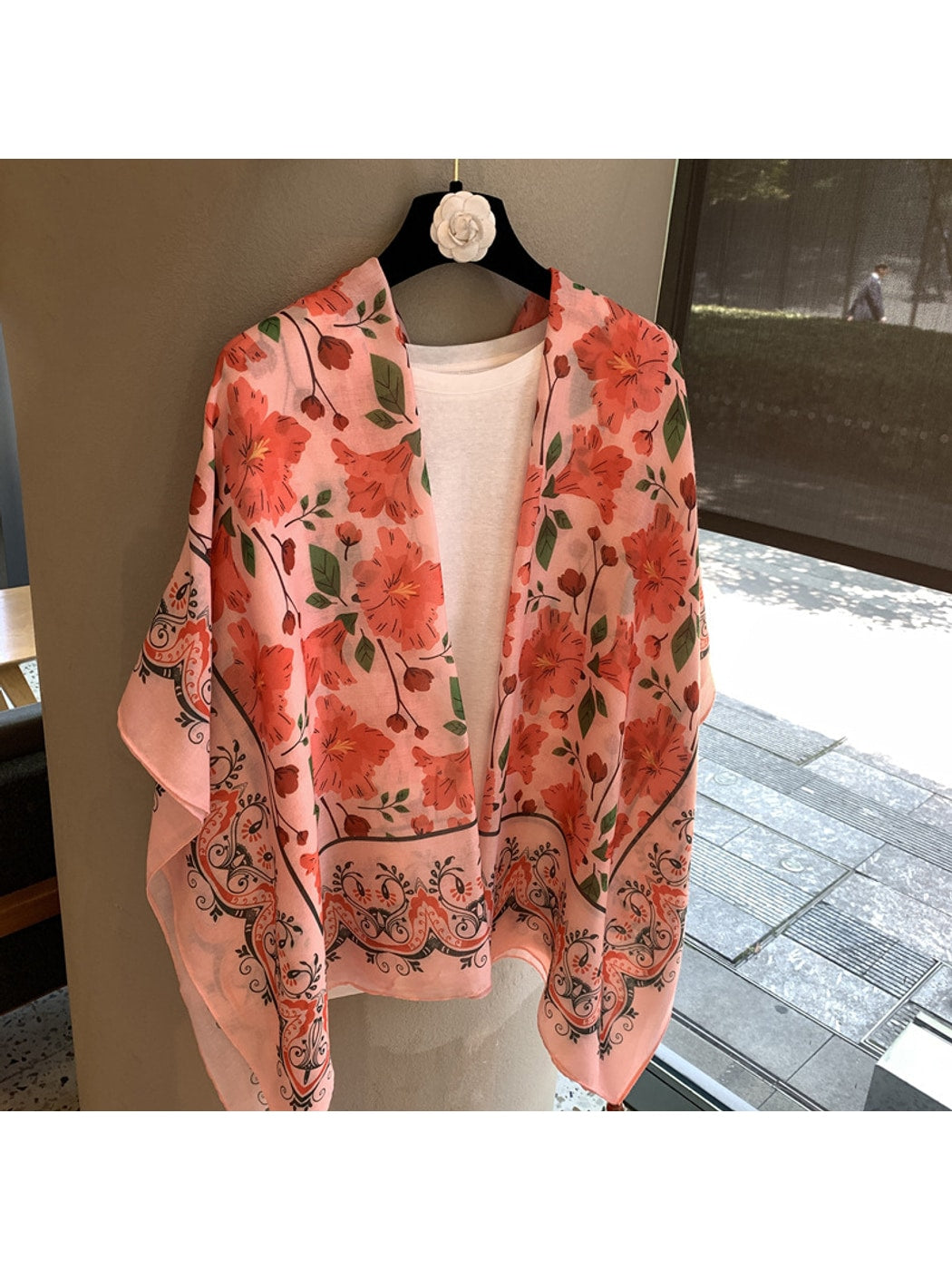 Scarvii - Floral Border Rectangular Shawl Scarf