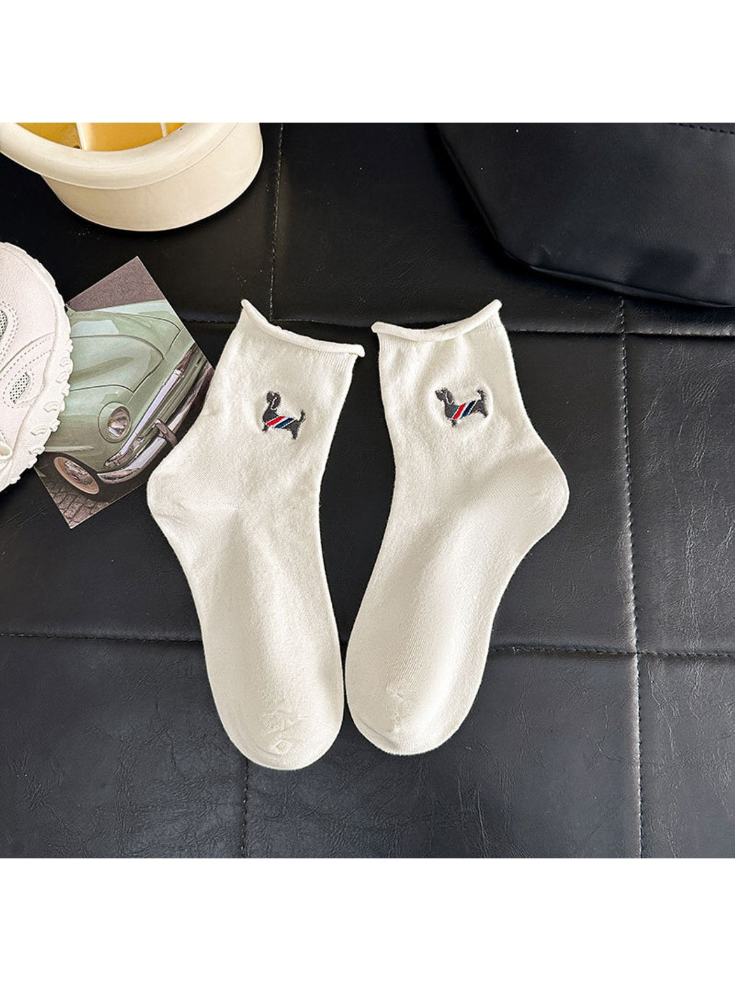 Rufia - Cute Animal Motif Rolled Cuff Crew Socks