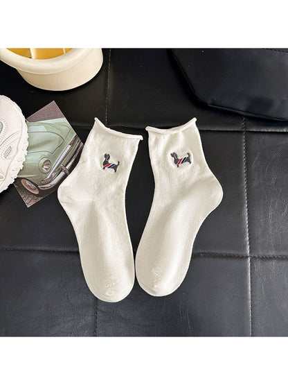 Rufia - Cute Animal Motif Rolled Cuff Crew Socks