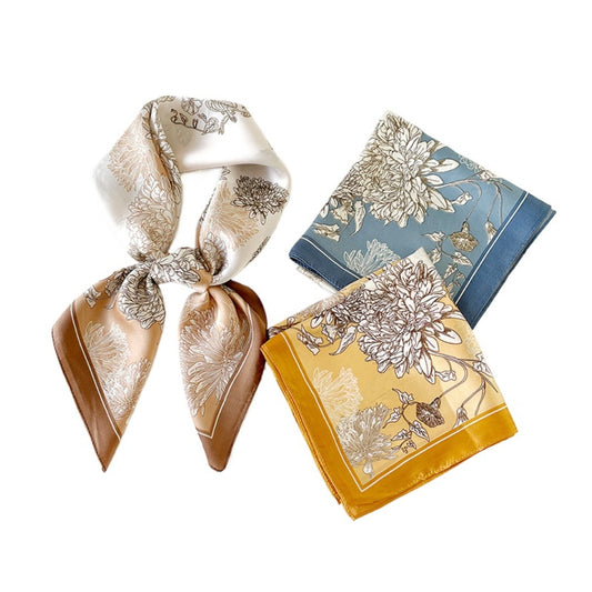 Scarvii - 27.5" Elegant Floral Print Square Scarf - Soft & Delicate