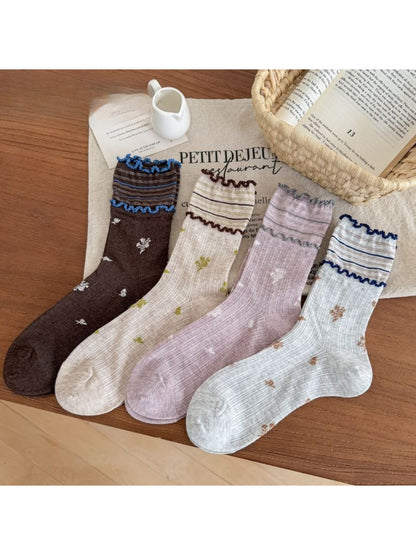 Rufia - Casual Floral Knit Crew Socks product image 1