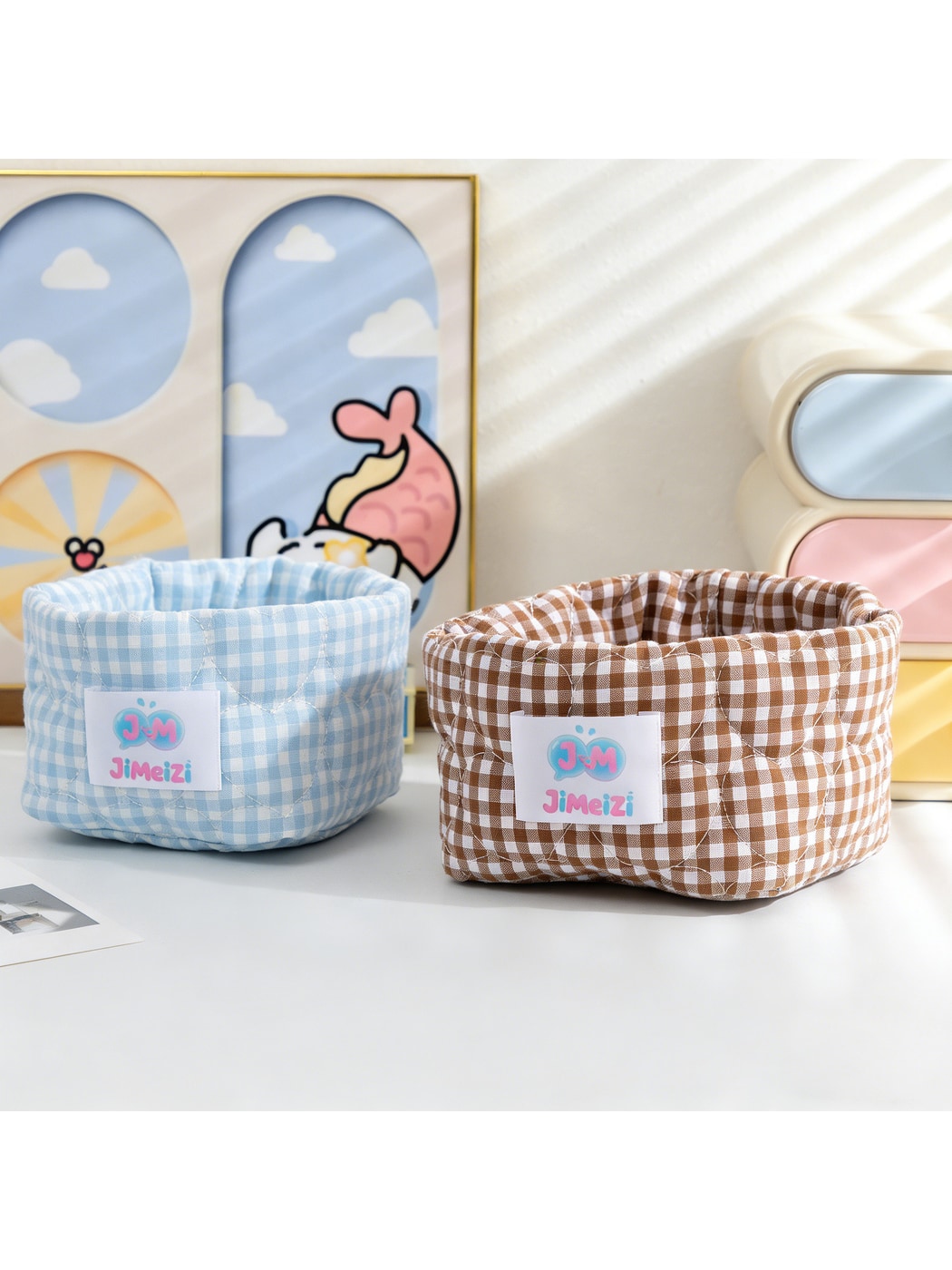 Cosbai - Modern Gingham Miscellaneous Storage Basket