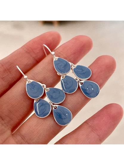 Earwish - Blue Teardrop Tassel Earrings - Elegant & Simple