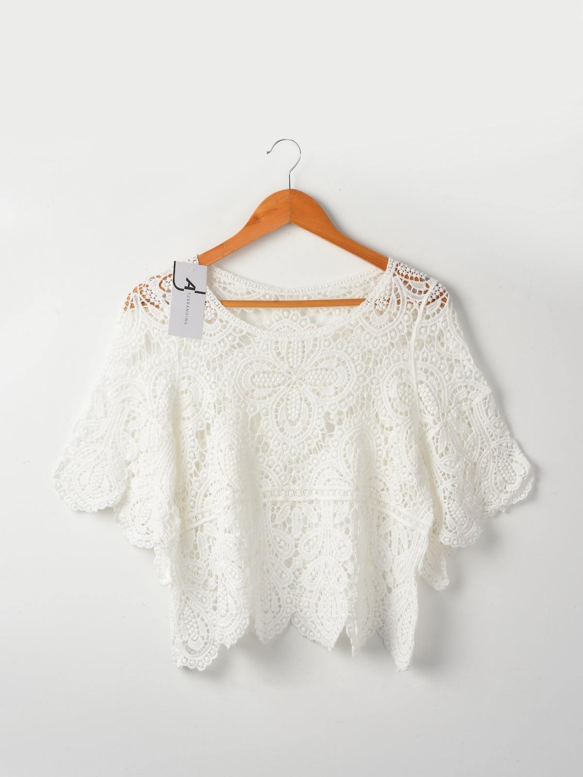 Crosa Crochet Hollow-Out Pullover Top color options including WHITE, BEIGE