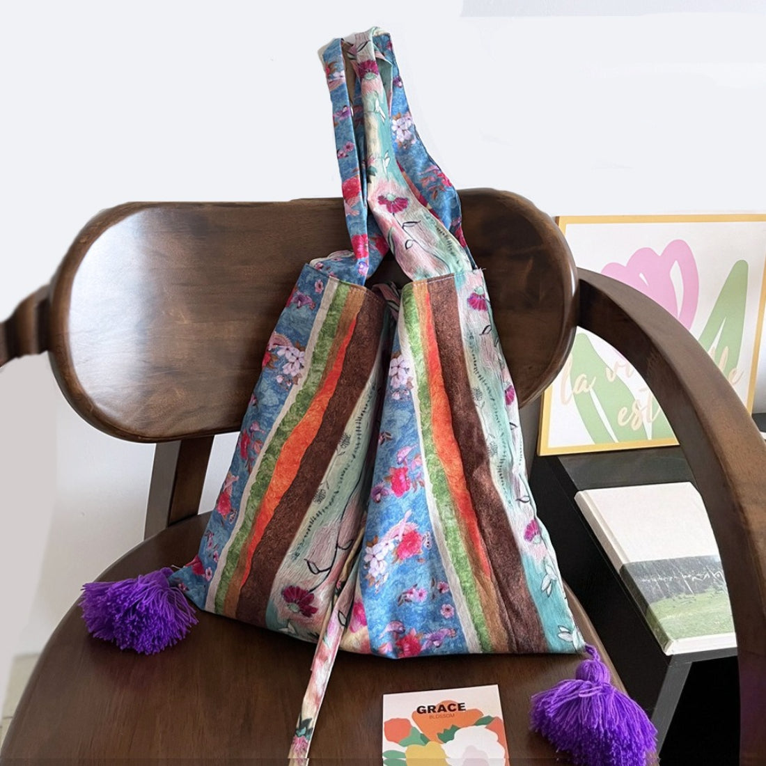 Boho Stripe Slouchy Tote Bag detail view