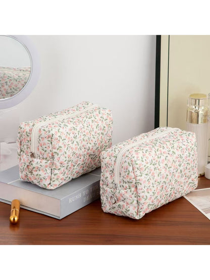Cosbai - Floral Print Zipper Cosmetic Organizer Bag