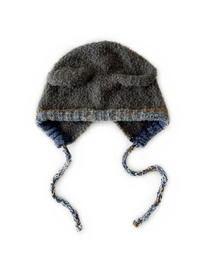 Haila - Bear Ear Knitted Beanie with Tie