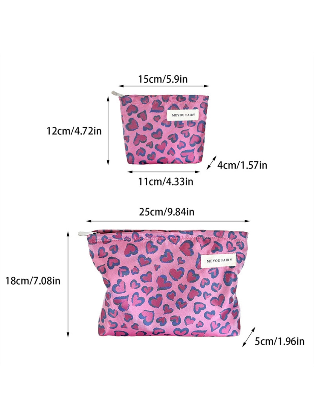 Cosbai - Vintage Leopard Heart Printed Makeup Bag