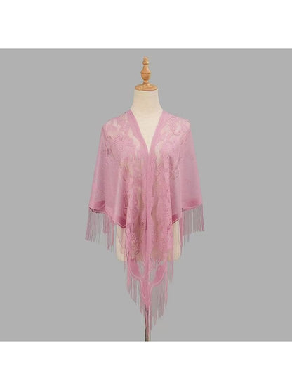Scarvii - Solid Lace Fringe Women's Triangle Shawl