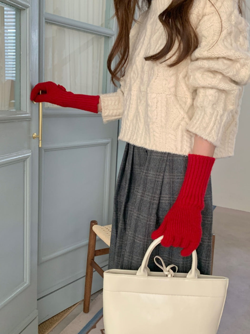 Gloving - Thickened Full-Cover Knitted Gloves with Flower