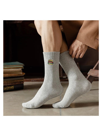Rufia - Solid Base Burger Motif Crew Socks