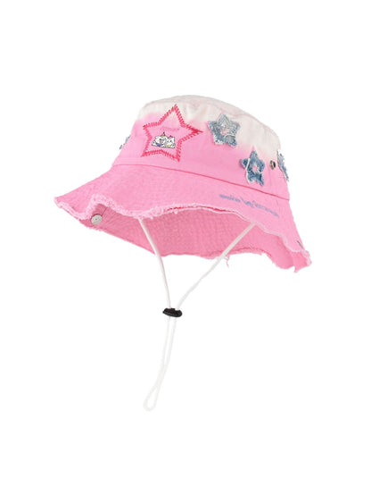 Haila - Pink Gradient Embroidered Women's Bucket Hat