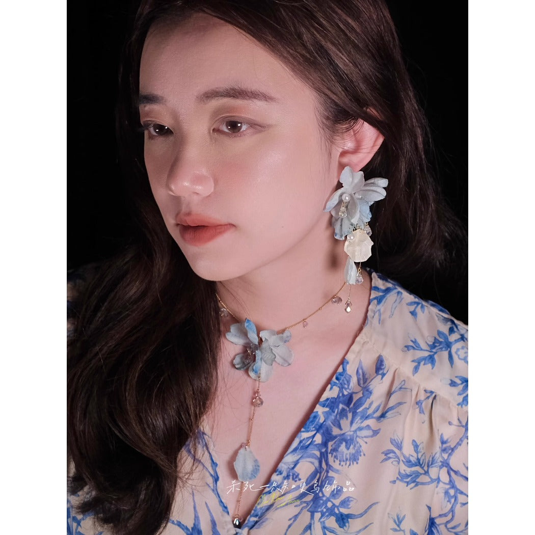 Earwish - Elegant Ocean Blue Floral Long Fringe Earrings