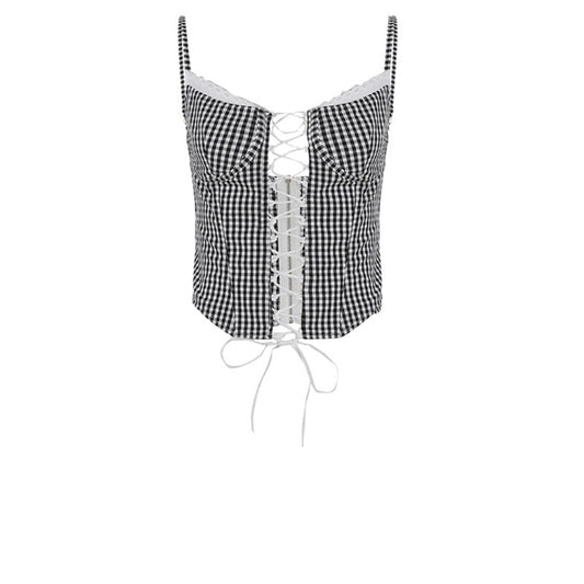 Vesty - Check Lace Bandeau Camisole - Sweet & Spicy