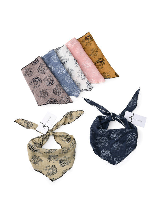 Scarvii - Paisley Print Triangle Scarf with Lace Edge