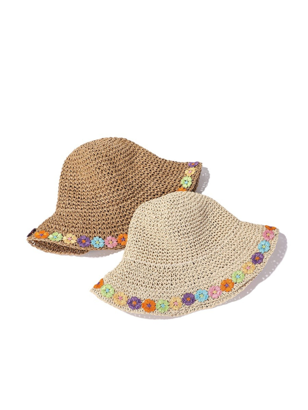 Haila Rainbow Daisy Edge Sun Hat showing colorful daisy pattern on wide brim
