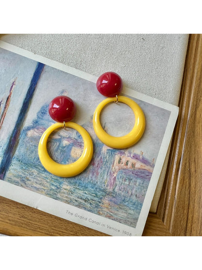Earwish - Retro Colorblock Ring Drop Earrings
