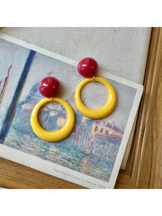 Earwish - Retro Colorblock Ring Drop Earrings