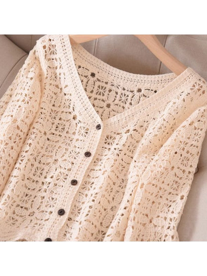 Crosa - Long Sleeve Short Style V Neck Knit Cardigan