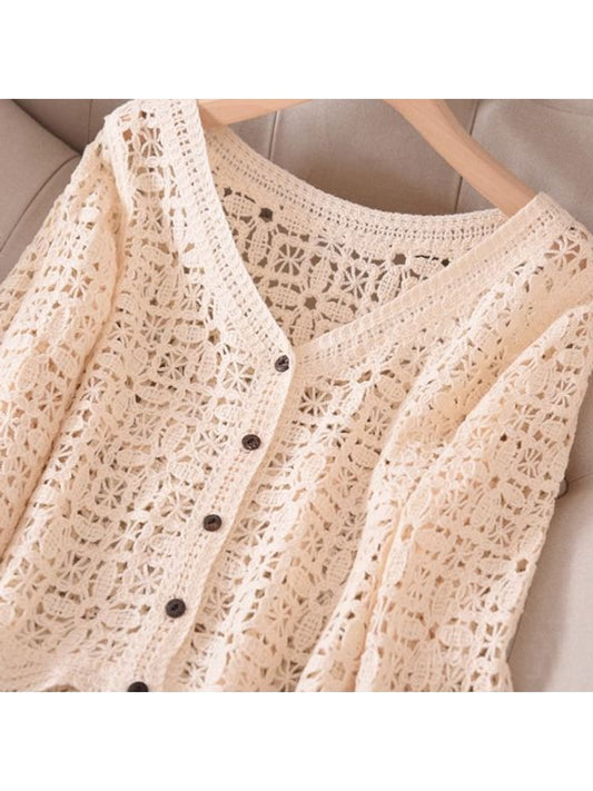 Crosa - Long Sleeve Short Style V Neck Knit Cardigan
