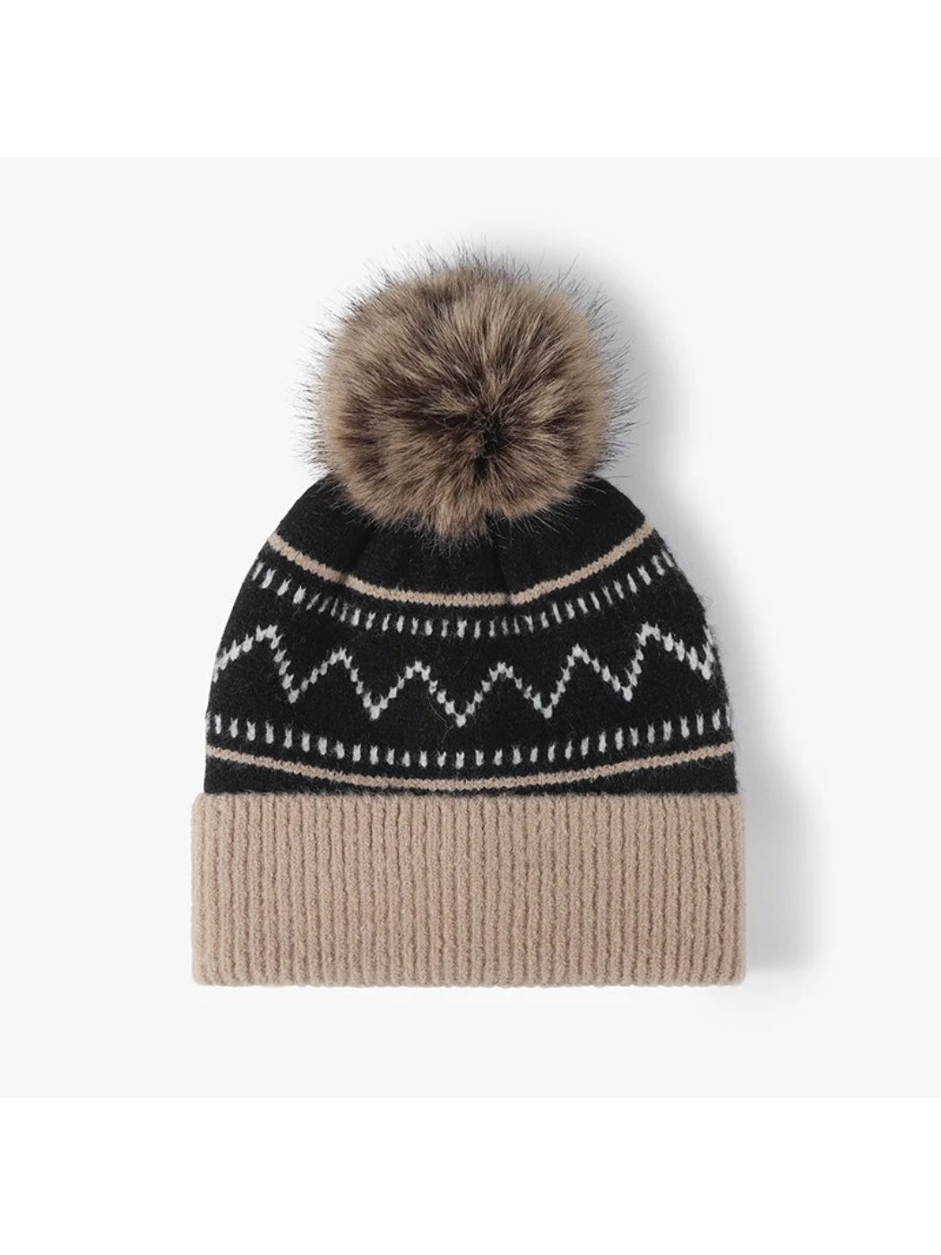 Haila - Chevron Stripe Pom-Pom Cuffed Beanie
