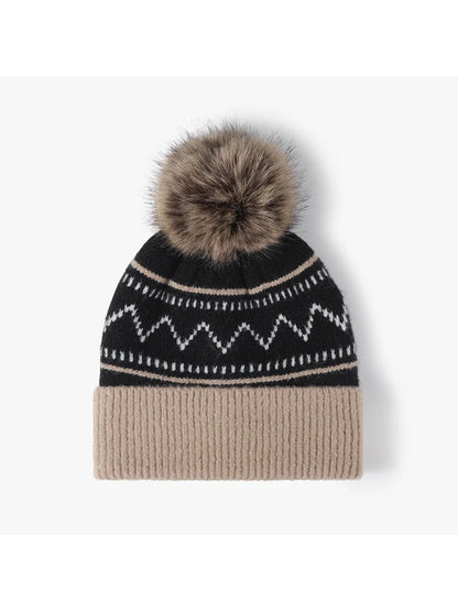 Haila - Chevron Stripe Pom-Pom Cuffed Beanie