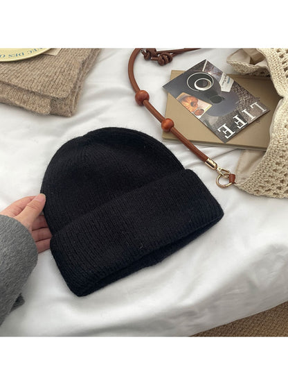 Haila - Minimal Solid Color Brimless Knit Beanie Hat