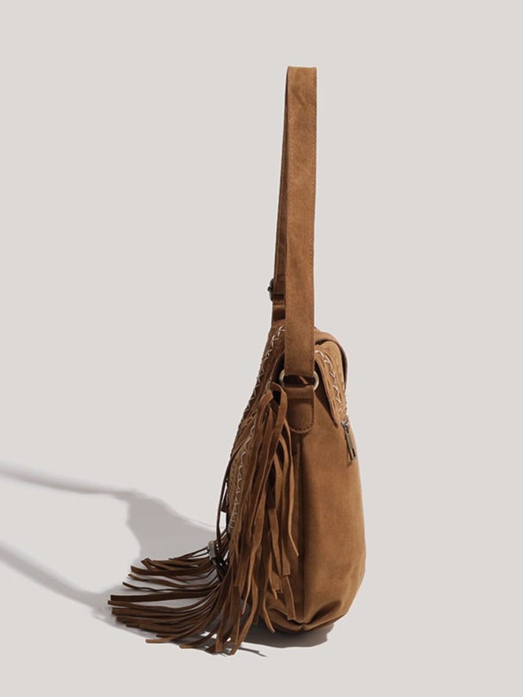 Cosbai -  Boho Brown Fringe Saddle Bag